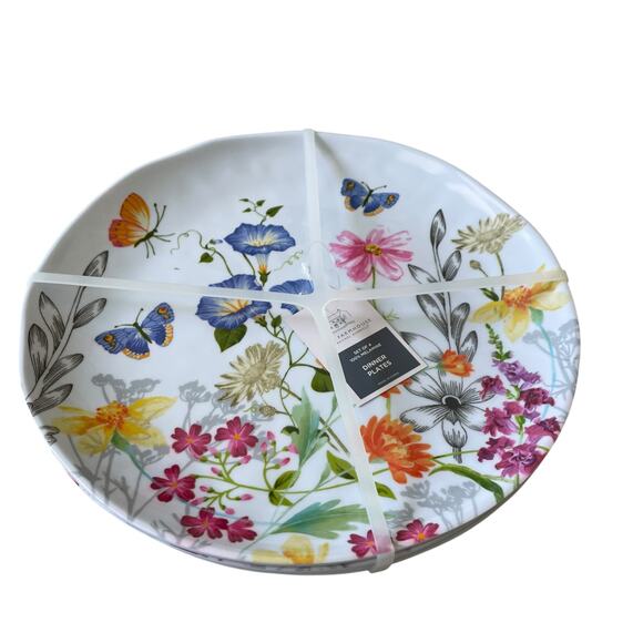 Rachel Ashwell Melamine Dinner Plates 11in Spring Floral Butterfly Set of 4 New - Picture 7 of 13